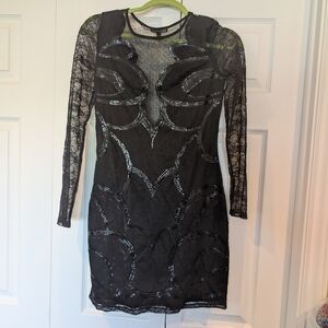 Express Black Lace Long-Sleeve Sequin Bodycon Dress